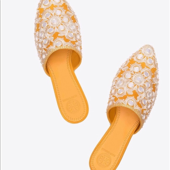 💛NWT in box TORY BURCH Elora slides yellow - Picture 3 of 8